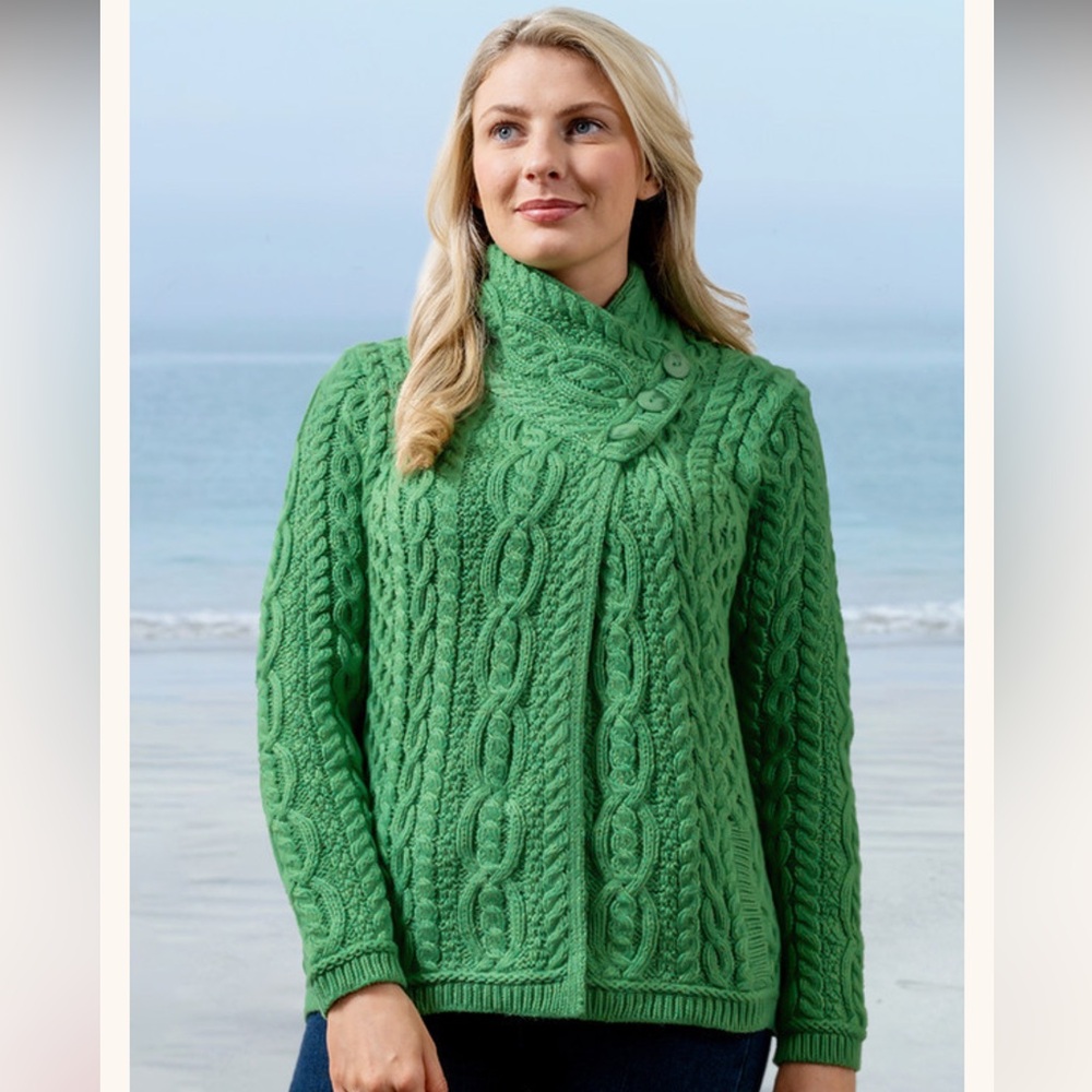 Aran Crafts 100% Marino Wool Cable Knit Crossover Neck Sweater‎‎‎‎‎ Size S